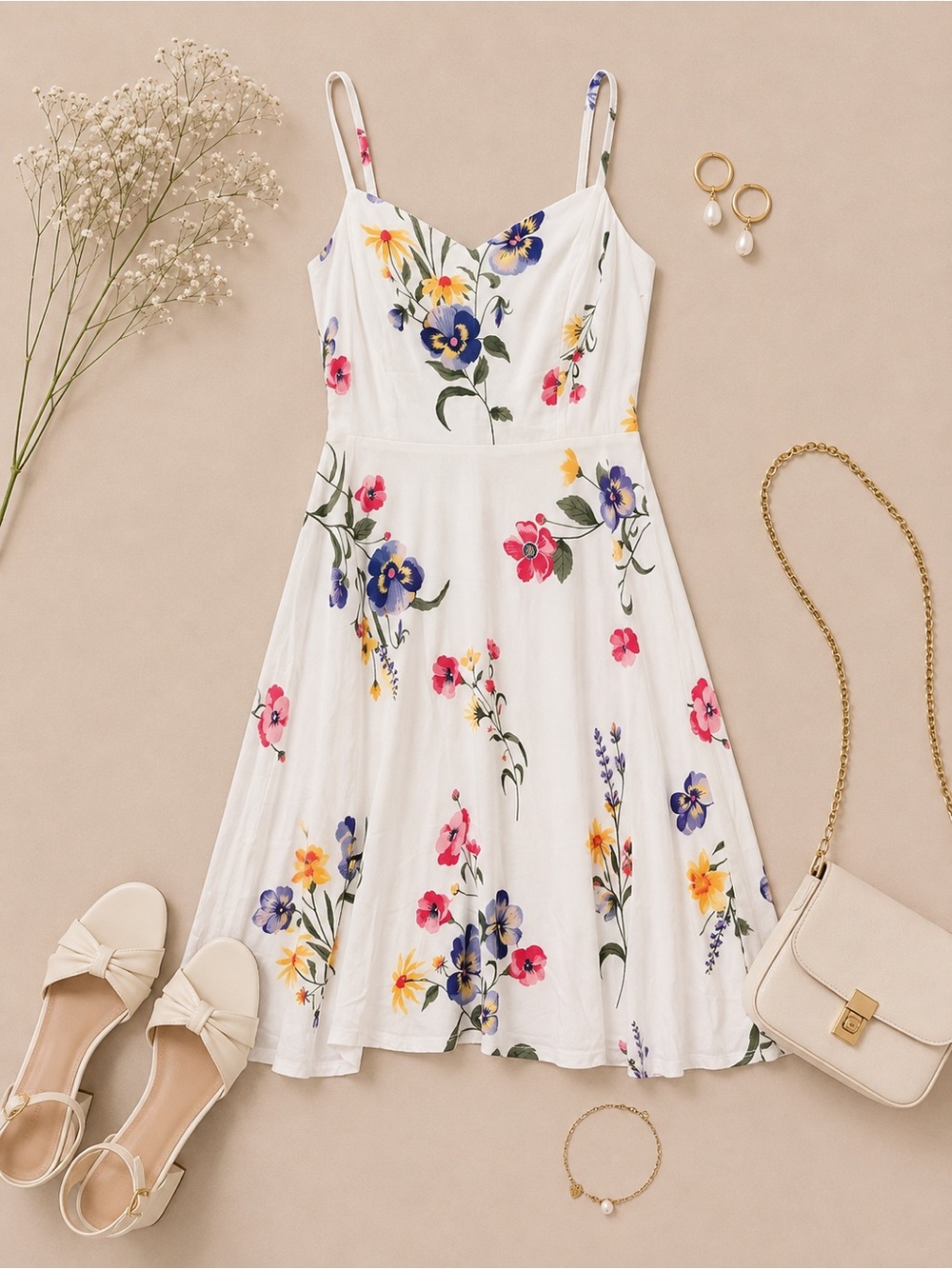 Old Navy Ivory Floral Fit-and-Flare Midi Dress Size Medium NWOT